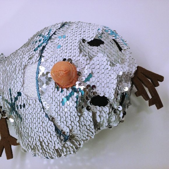 Disney Olaf Snowman Plush Toy Flip Sequin Doll 12" Carrot Nose White Silver - Picture 5 of 10